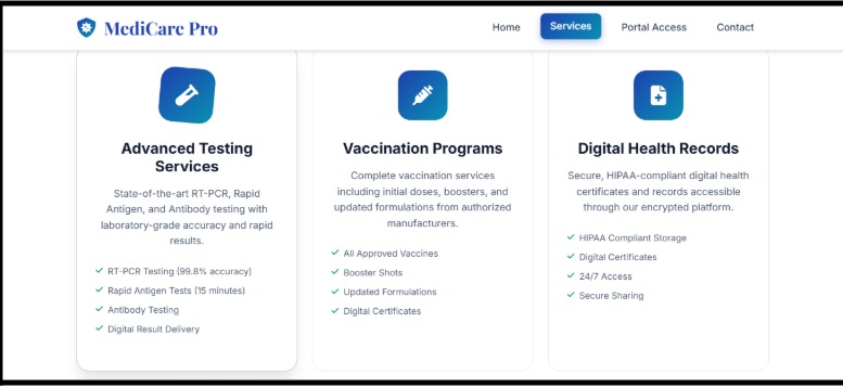 MediCare – Covid Test and Vaccination Management System – screenshot 1