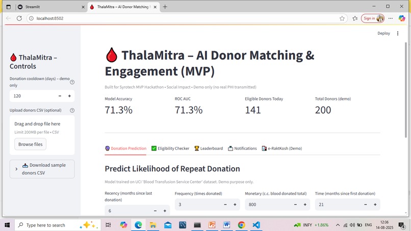 ThalaMitra – AI Donor Matching & Engagement (MVP) – screenshot 3