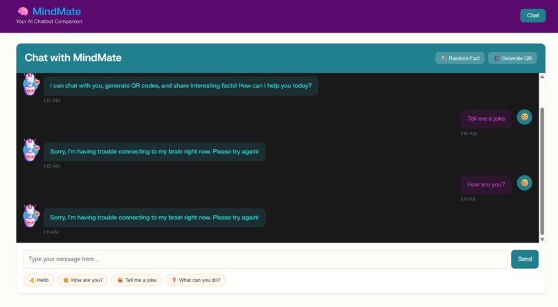 MindMate – AI Chatbot with QR & Quote Generator – screenshot 1