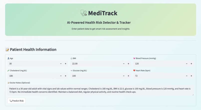 MediTrack: Smart Health Risk Detector & Tracker – screenshot 1