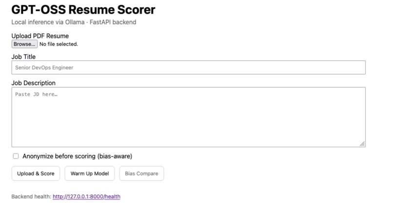 FairHire: GPT-OSS Resume Scorer – screenshot 1