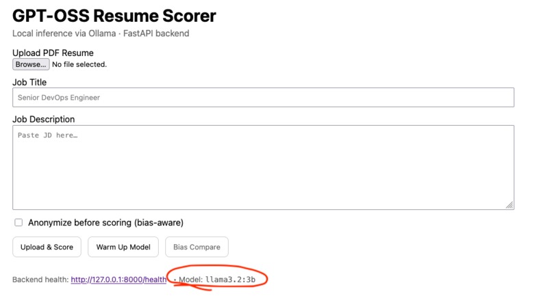 FairHire: GPT-OSS Resume Scorer – screenshot 2