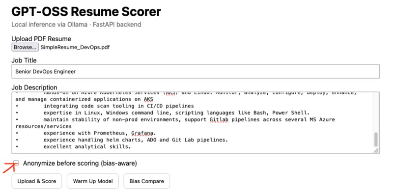 FairHire: GPT-OSS Resume Scorer – screenshot 4