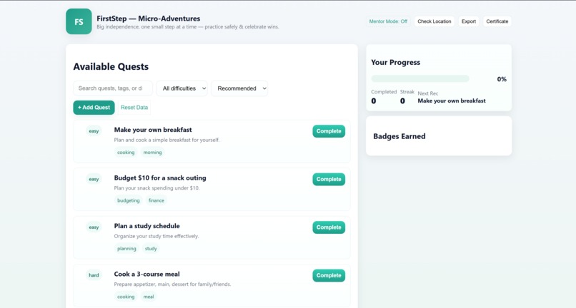 First Step – screenshot 1