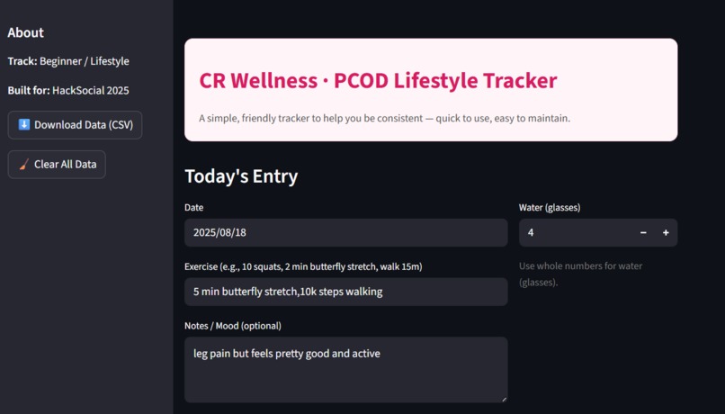 CR Wellness · PCOD Tracker – screenshot 1