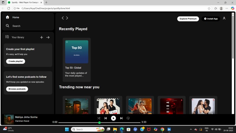 SpotLite – A Spotify UI Clone (HTML & CSS Only) – screenshot 1