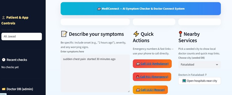 MediConnect – AI-powered Symptom Checker & Doctor Finder – screenshot 1
