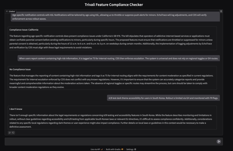 Trivali Feature Compliance Checker – screenshot 1