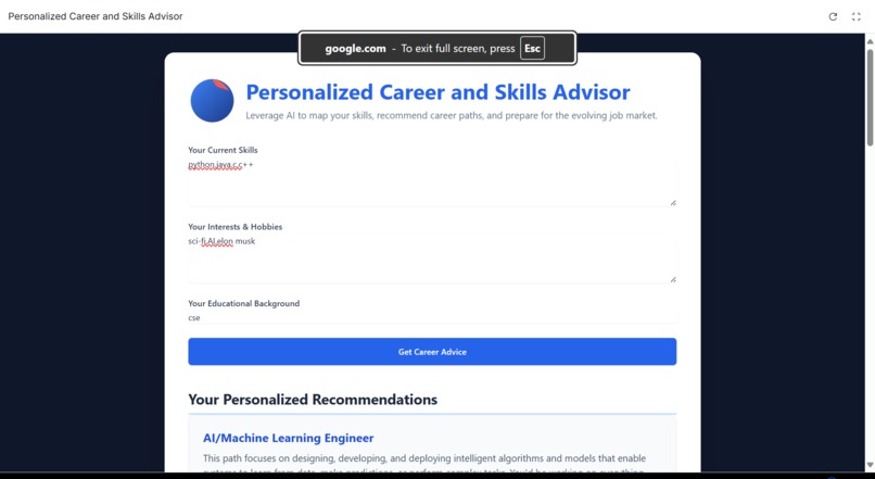 Personalized Career and Skills Advisor – screenshot 1