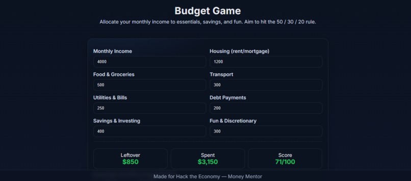 Budget Game - Money Mentor - Main Track – screenshot 1