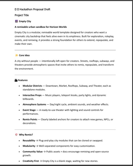 Empty City — Pitch for a Horizon World – screenshot 1