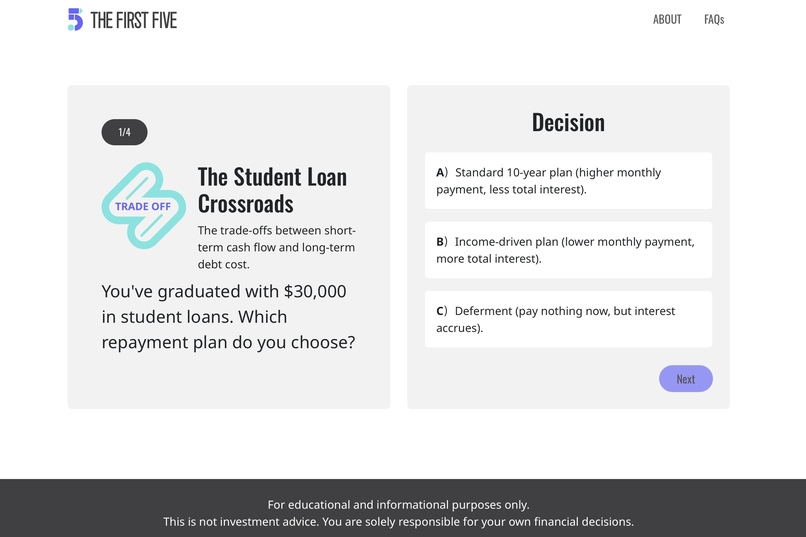 THE FIRST FIVE: The Post-Grad Financial Navigator – screenshot 2