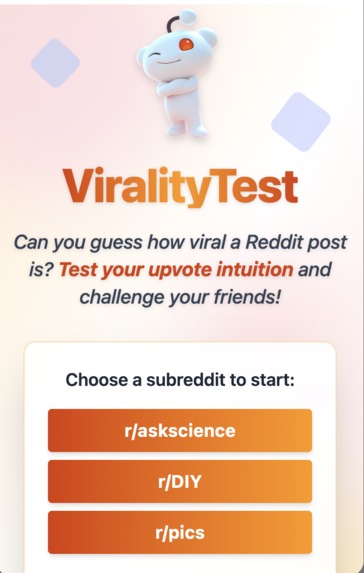 ViralityTest: A Reddit app to train your viral instincts – screenshot 1