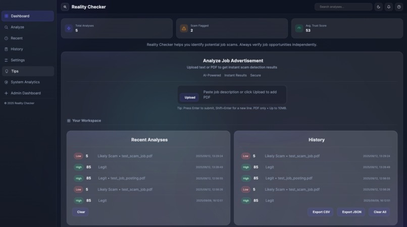 Reality Checker (Scam/Job Doc Analyzer)  – screenshot 1