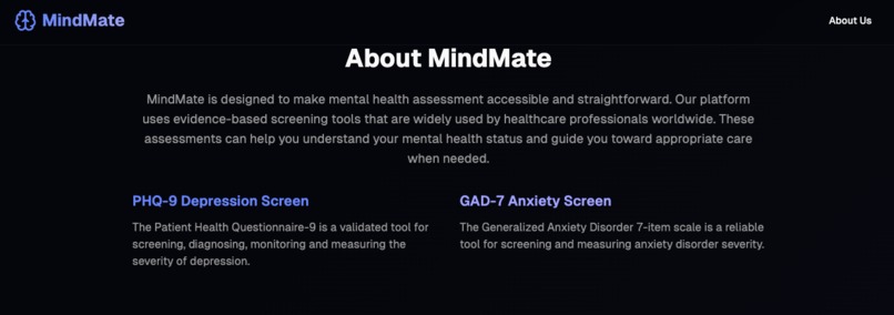 MindMate: AI-Powered Mental Health Screening & Support App – screenshot 1