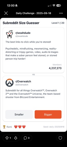 Subreddit Size Guesser – screenshot 2