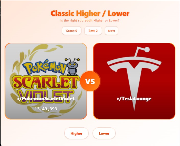 Higher / Lower: Reddit Edition – screenshot 3