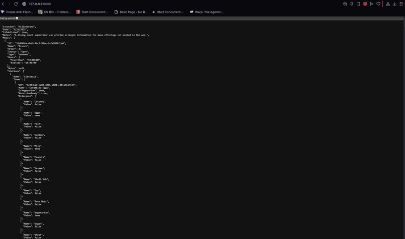 Documented API wrapper for Purdue Dining Menus API – screenshot 6