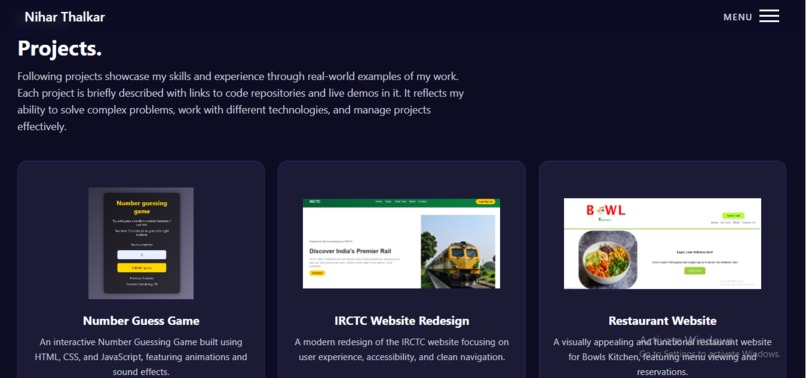Nihar Thalkar Portfolio – screenshot 3