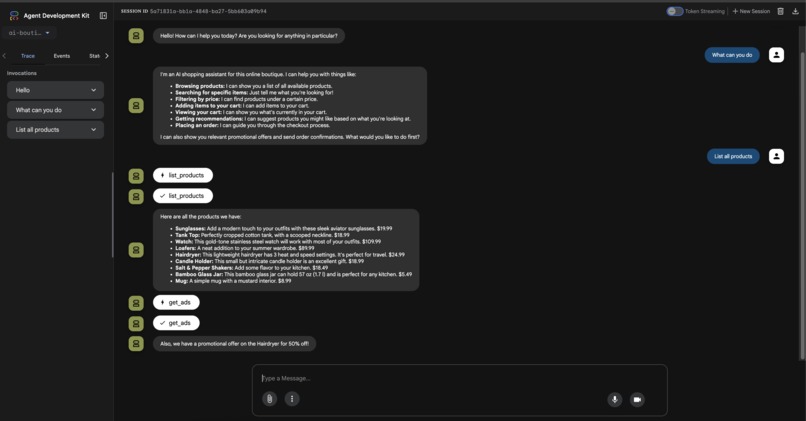 BoutiqueAI Assistant using ADK+MCP – screenshot 2
