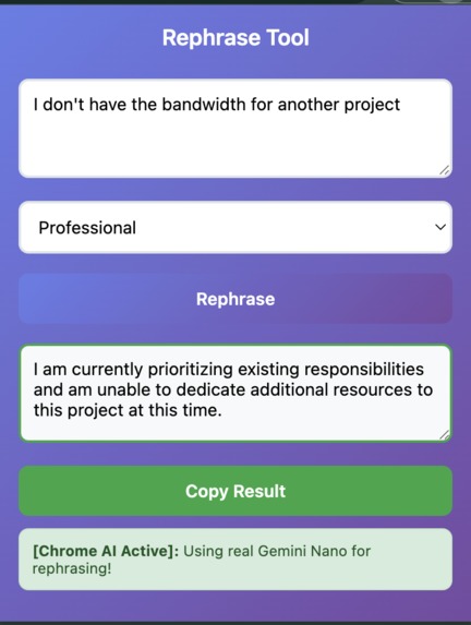 Chrome AI Rephrase Tool – screenshot 1