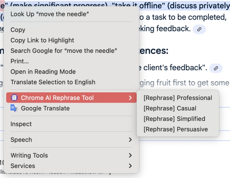 Chrome AI Rephrase Tool – screenshot 4