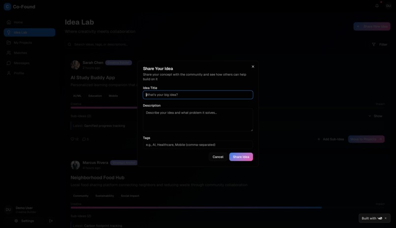 Co-Found: Idea Incubator  – screenshot 2