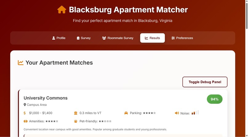 Blacksburg off-campus housing helper – screenshot 1