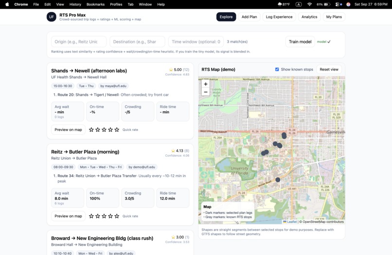 RTS-pro-max for improving UF campus commuting system – screenshot 3