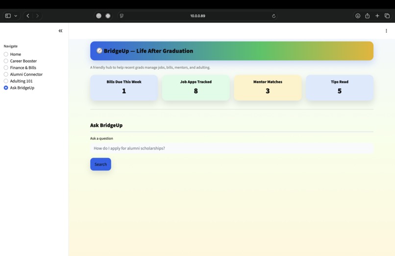 BridgeUp – Life After Graduation Dashboard – screenshot 3