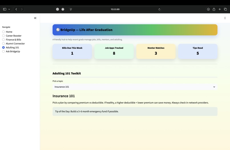 BridgeUp – Life After Graduation Dashboard – screenshot 5