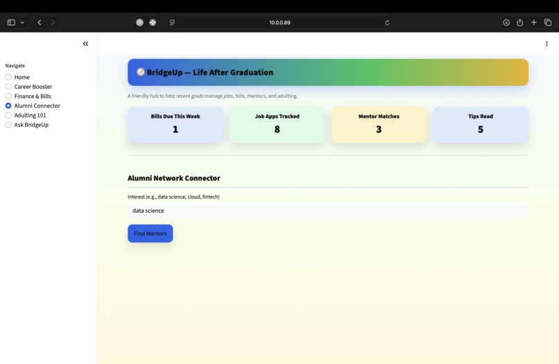 BridgeUp – Life After Graduation Dashboard – screenshot 6