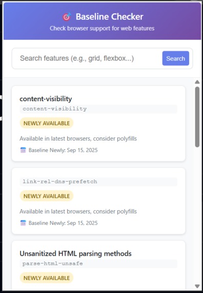 Baseline web features checker – screenshot 3