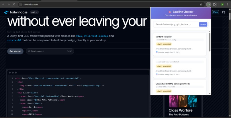 Baseline web features checker – screenshot 5