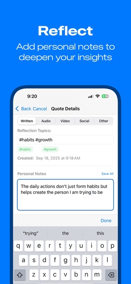 Quote Reflect: Save Insights – screenshot 4