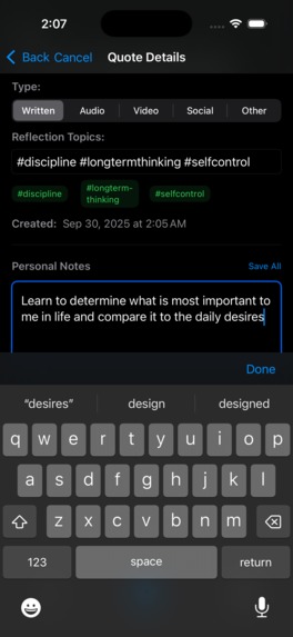 Quote Reflect: Save Insights – screenshot 10