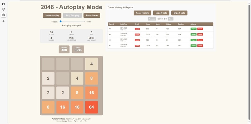 Using AI to autoplay 2048 – screenshot 1