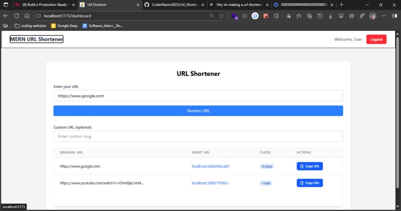 MERN Stack Url_Shortener-Frontend Part – screenshot 1