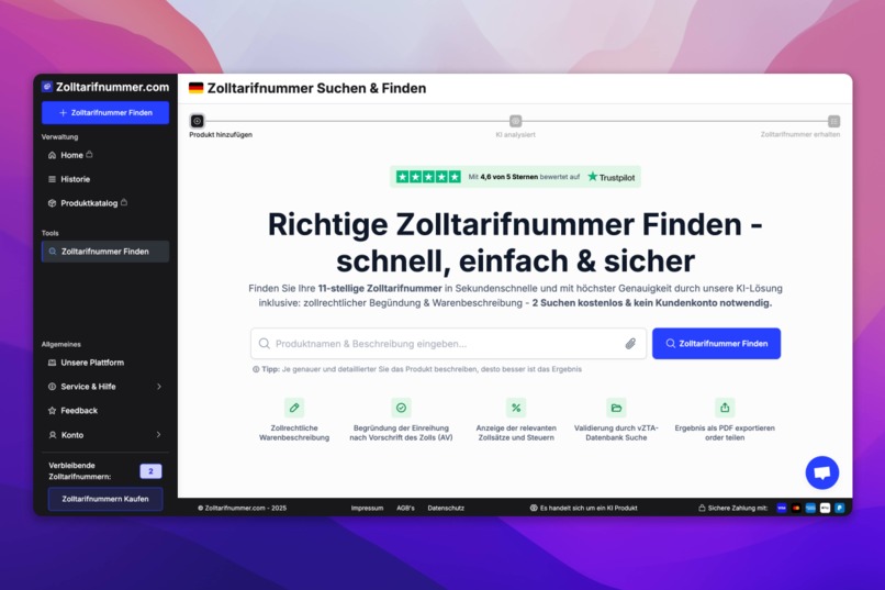 Zolltarifnummer.com – screenshot 2