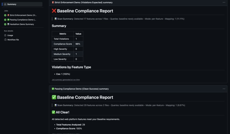 Baseline Github Action – screenshot 1