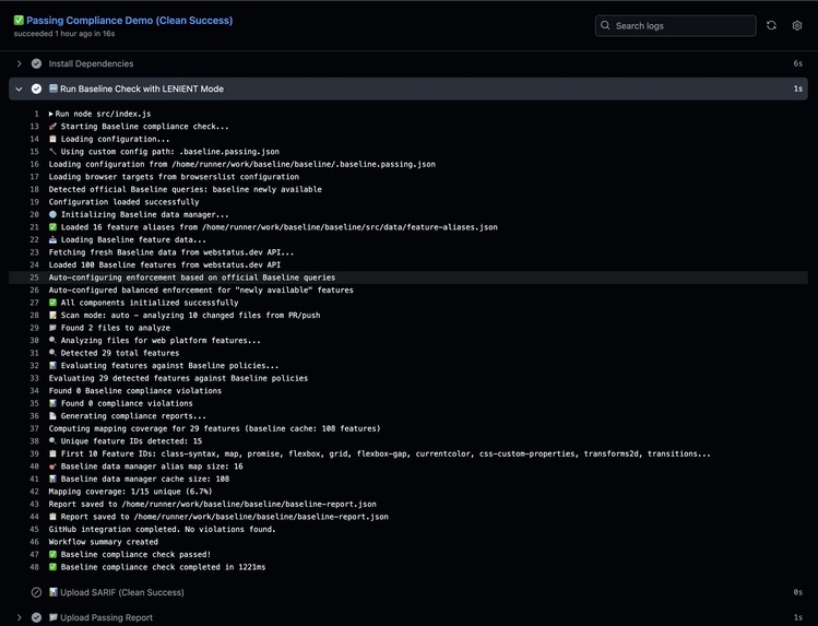 Baseline Github Action – screenshot 2