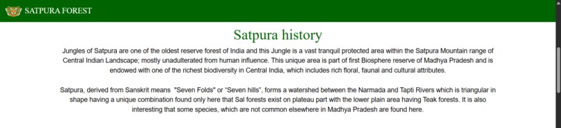 Satpura Forest Info Website – screenshot 2