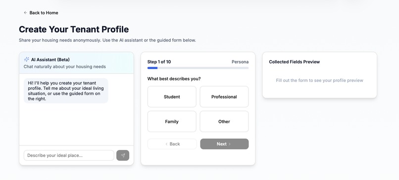 tenant side housing matching portal – screenshot 2