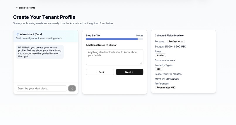 tenant side housing matching portal – screenshot 3