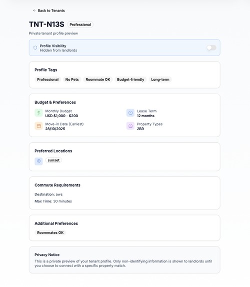 tenant side housing matching portal – screenshot 5
