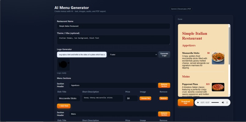 AI Menu Generator – screenshot 1