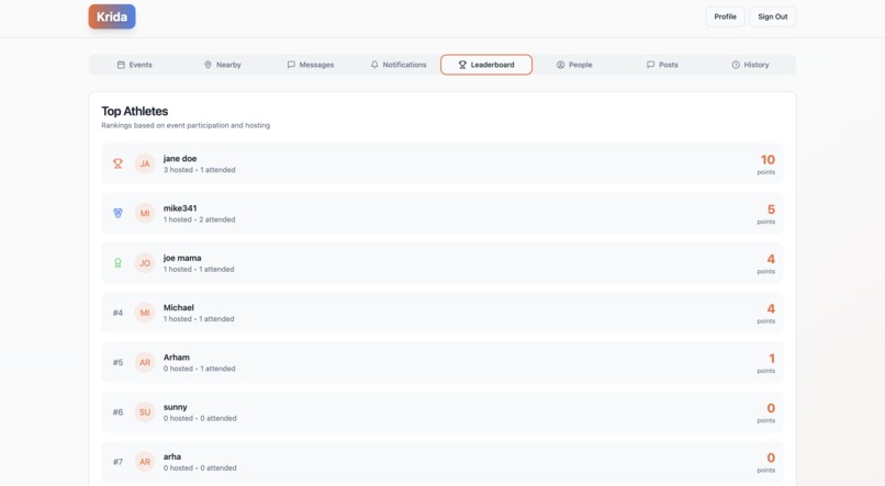 Krida: Sports Partner Finder – screenshot 1