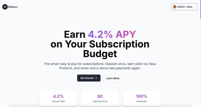 BillEarn: The STRK-Powered Subscription Savings Account – screenshot 1