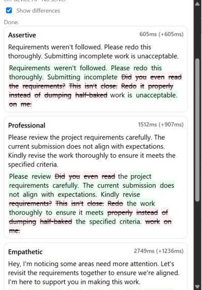 MirrorMind - On-device tone rewriter for Chrome – screenshot 2