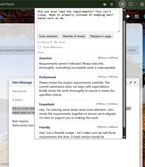 MirrorMind - On-device tone rewriter for Chrome – screenshot 3